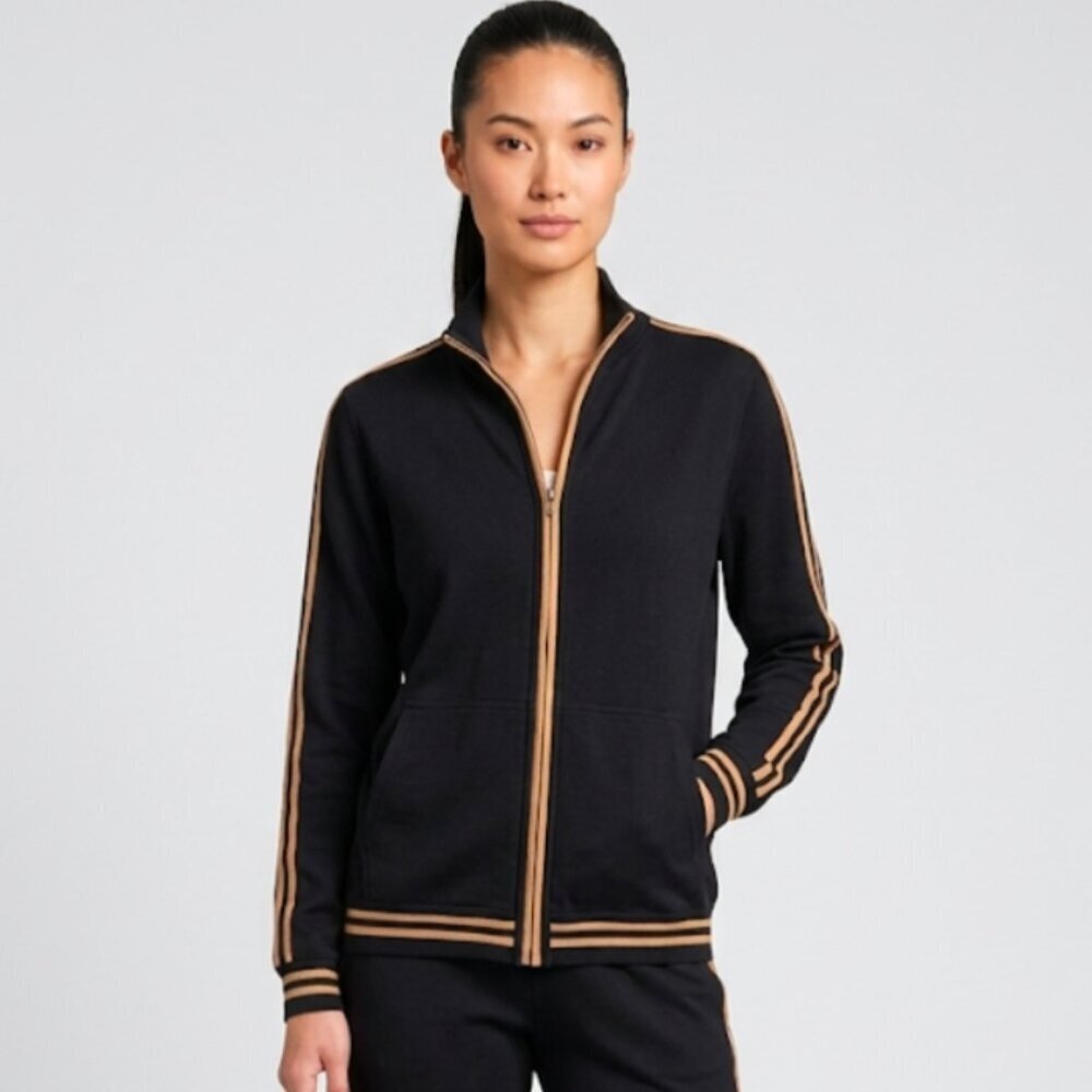 Maus & Hoffman Women's Track Jacket Black And Tan Stripes Size Large Luxury